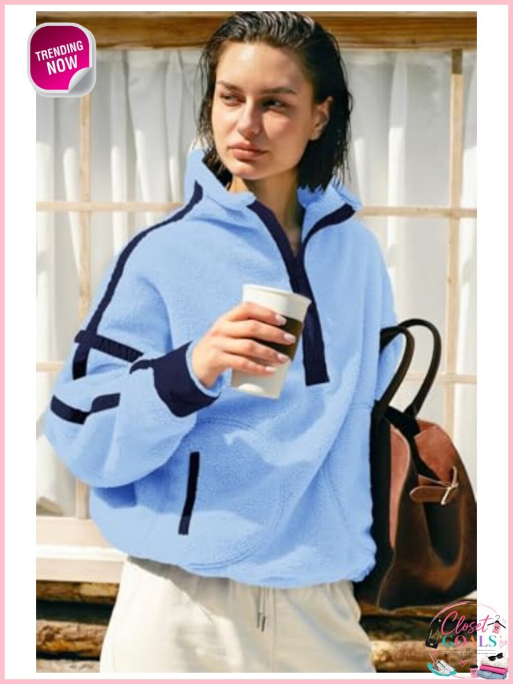 Half Zip Fleece Pullover Sherpa Jacket - Picture 3 of 6